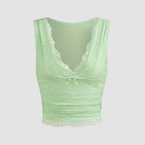 CIDER Women's Lace Crop Tank Top Size XL In Pale Green